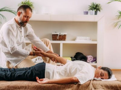 Shiatsu Hand Massage. Therapist Massaging the Heart Meridian.